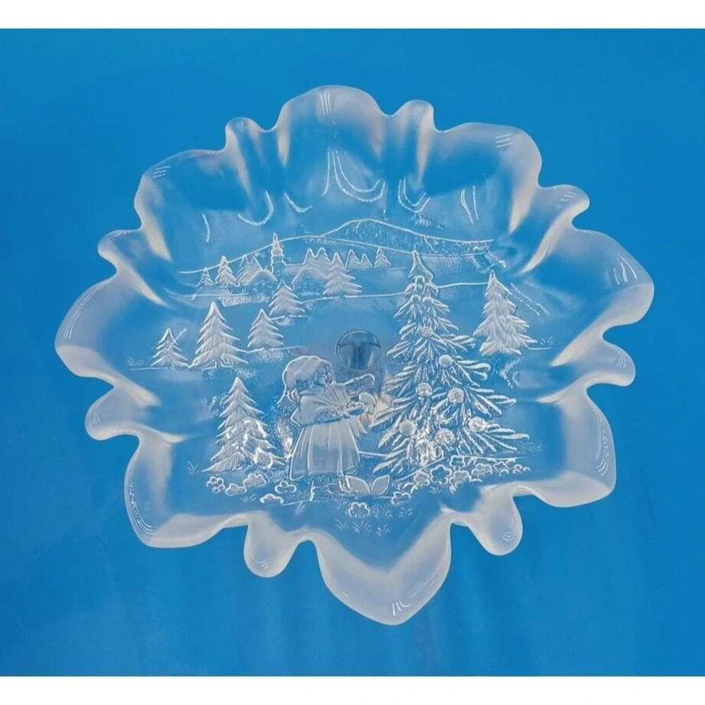 Vtg Clear Mikasa Christmas Story Pedestal Footed Small Cake Serving Platter